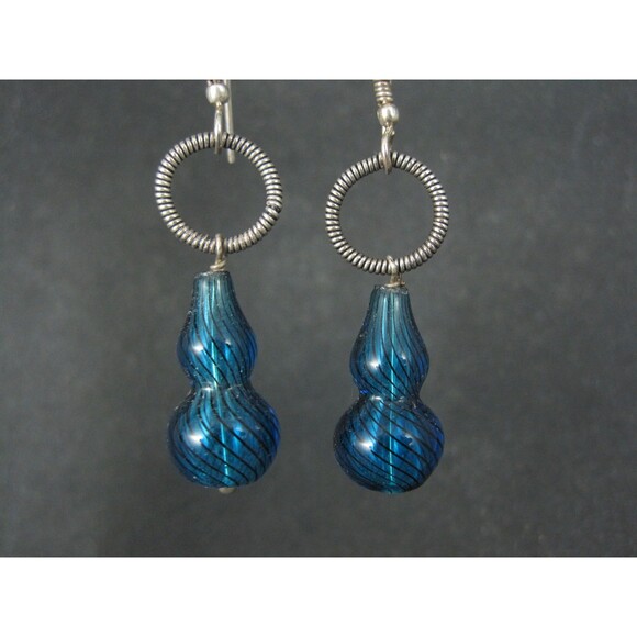Vintage Sterling Blue Art Glass Earrings - Picture 3 of 6